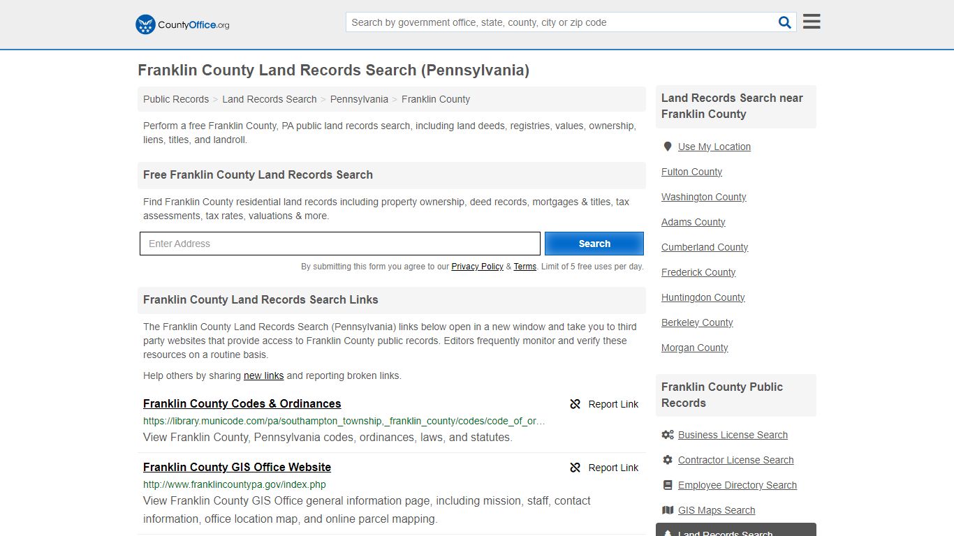 Franklin County Land Records Search (Pennsylvania) - County Office